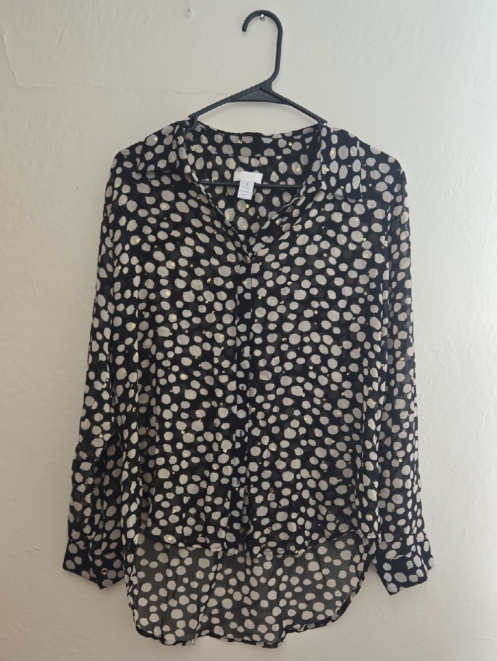 Chico's Black Blouse with Cream Spot Print